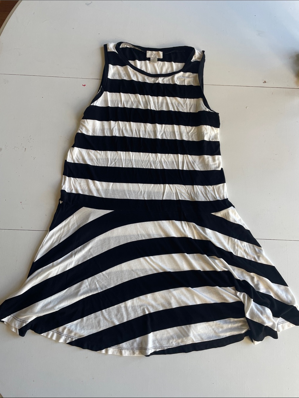 LOFT Black and White Striped A-Line Dress